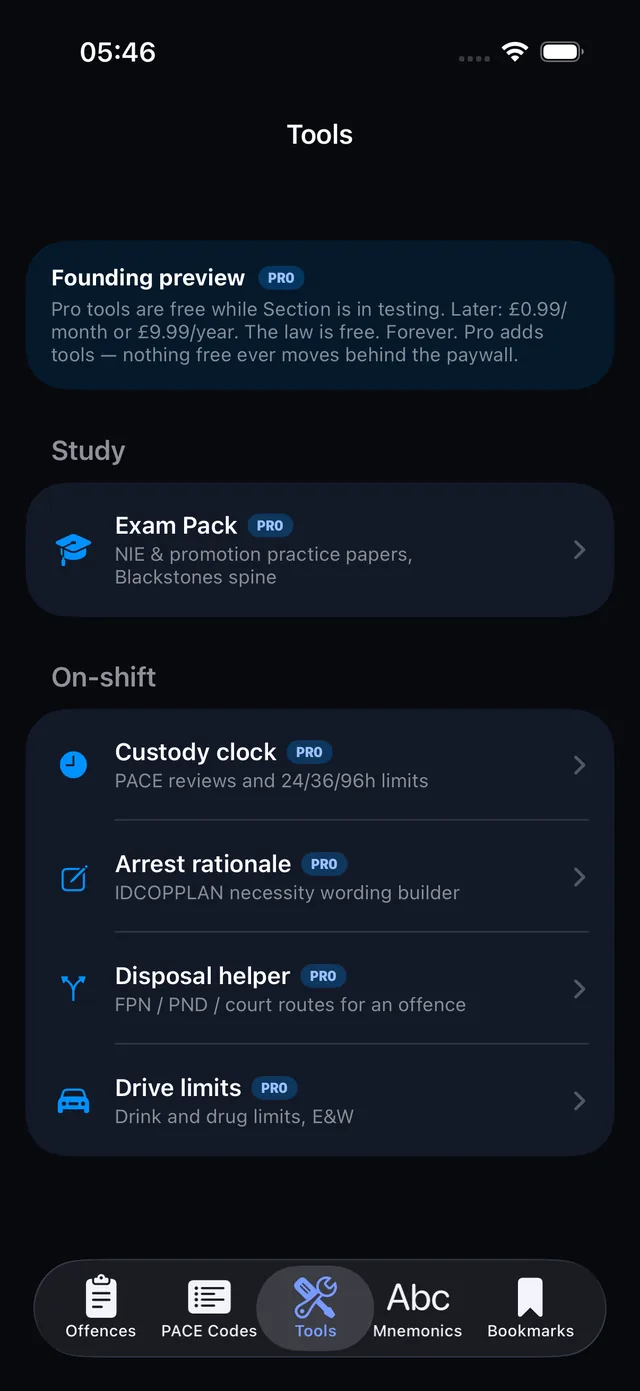 Section app — on-shift tools